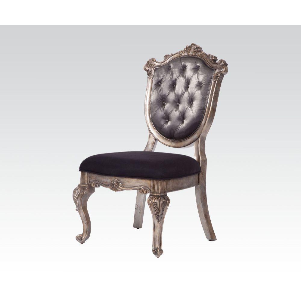 Chantelle Side Chair (Set-2), Silver Gray SilkLike Fabric & Antique Platinum