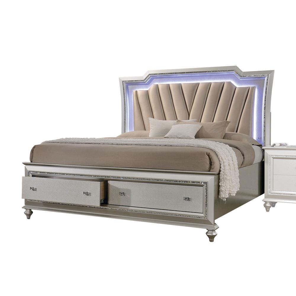 Kaitlyn Full Bed w/Storage & LED, Leatherette & Champagne