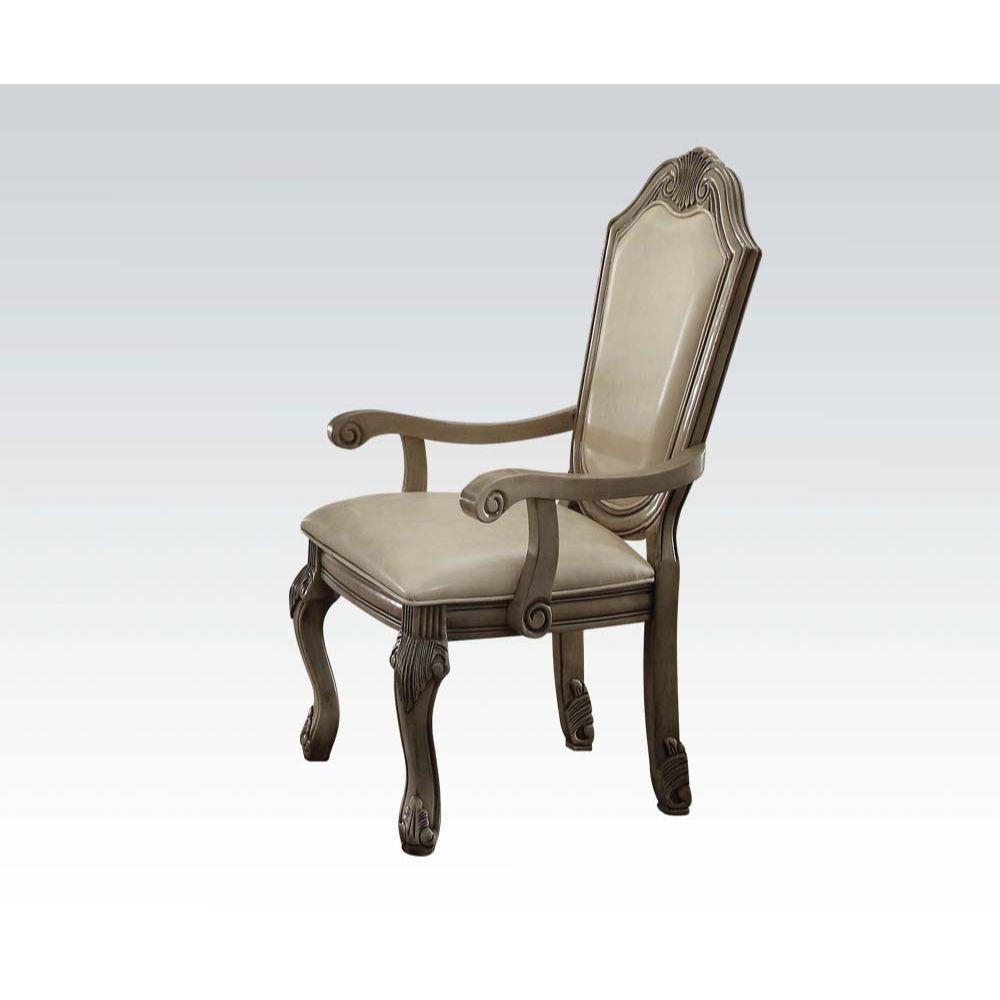 Chateau de Ville Arm Chair (Set-2), Leatherette & Antique White