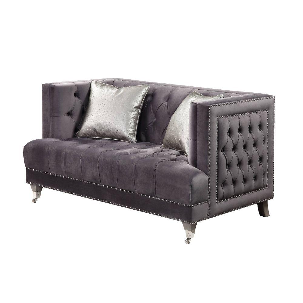 Hegio Loveseat w/2 Pillows, Gray Velvet