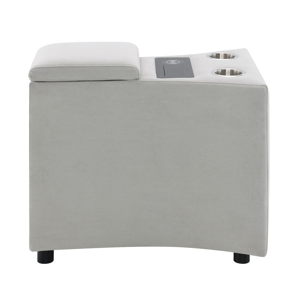 Emee Console w/USB Port, Cup Holder & Wireless Charge, Gray Corduroy