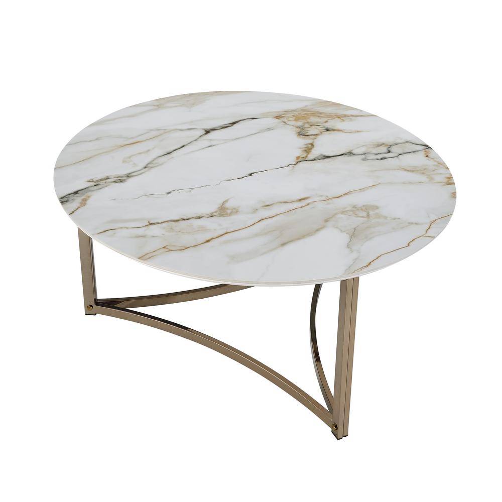 Aziz Coffee Table, Sintered Stone Top & Champagne