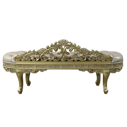 Cabriole Bench, Light Gold Leatherette & Gold