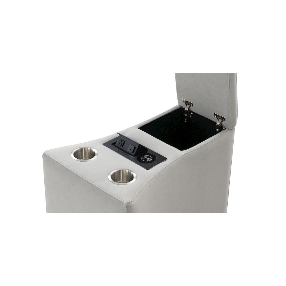 Emee Console w/USB Port, Cup Holder & Wireless Charge, Gray Corduroy
