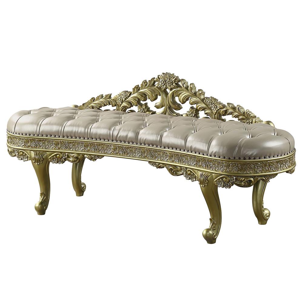 Cabriole Bench, Light Gold Leatherette & Gold