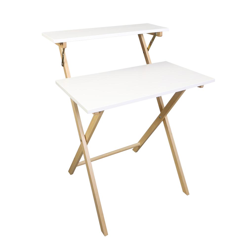 Solid Wood 2-tier Folding Laptop Working Desk