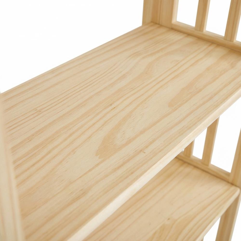 Wood-finish folding bookcase with 4 shelves and 50 lb capacity