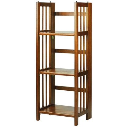 Brown Honey Oak Folding Bookshelf with Foldable Shelf Frame and 3 Fixed Tiers