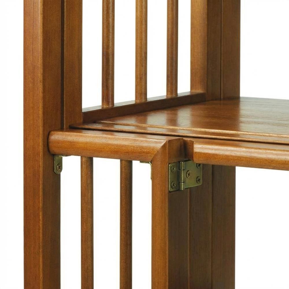 Brown Honey Oak Folding Bookshelf with Foldable Shelf Frame and 3 Fixed Tiers