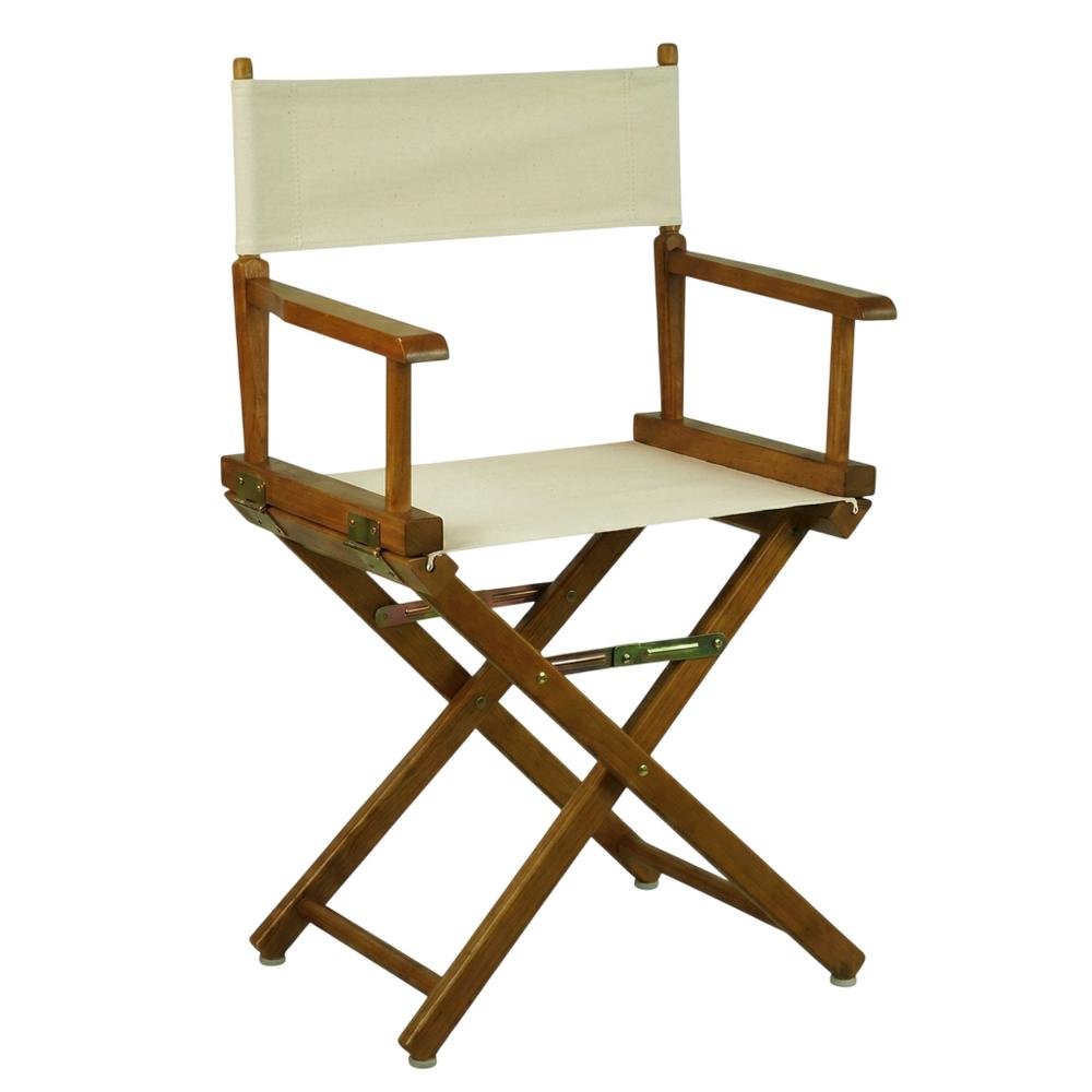 Beige Director's Chair, Honey Oak Frame, 18-Inch Seat Folding