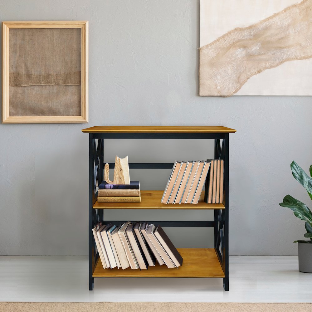 Montego 3-Shelf Bookcase, Antique Walnut/Black