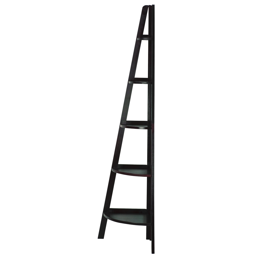 5-Shelf Corner Ladder Bookcase-Espresso