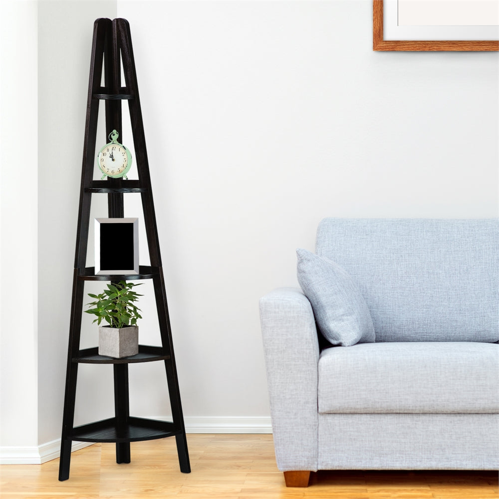5-Shelf Corner Ladder Bookcase-Espresso