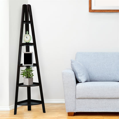 5-Shelf Corner Ladder Bookcase-Espresso