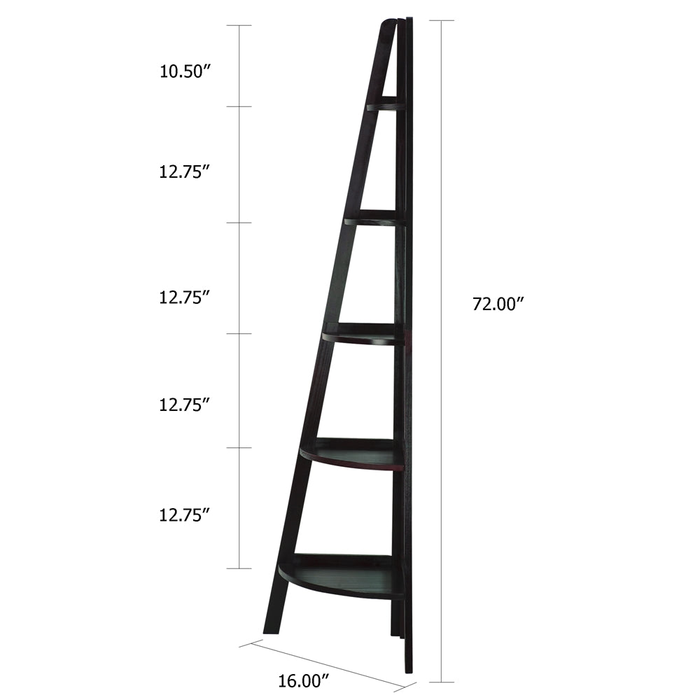 5-Shelf Corner Ladder Bookcase-Espresso