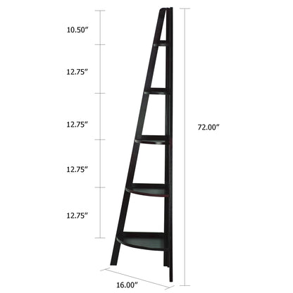 5-Shelf Corner Ladder Bookcase-Espresso