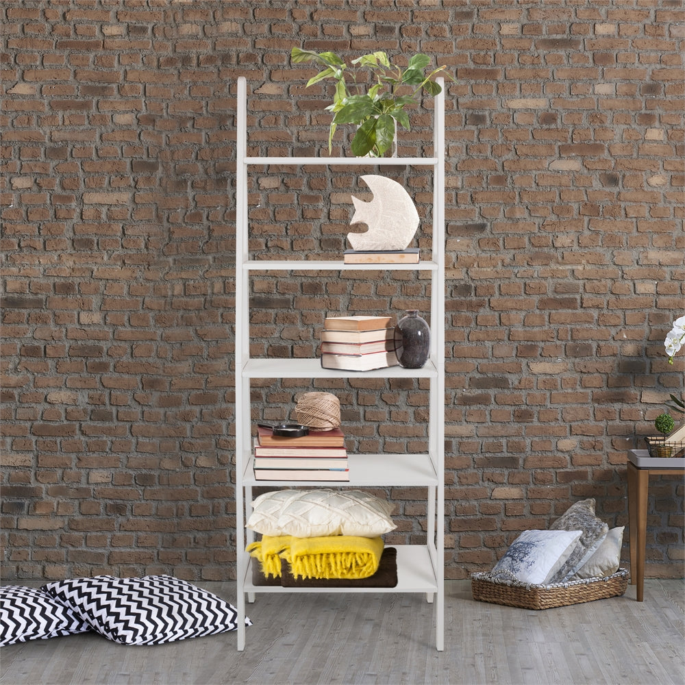 5-Shelf Ladder Bookcase-White