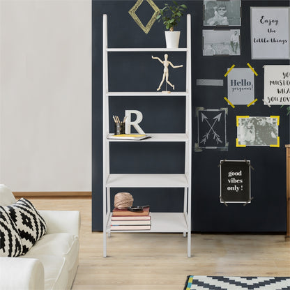 5-Shelf Ladder Bookcase-White