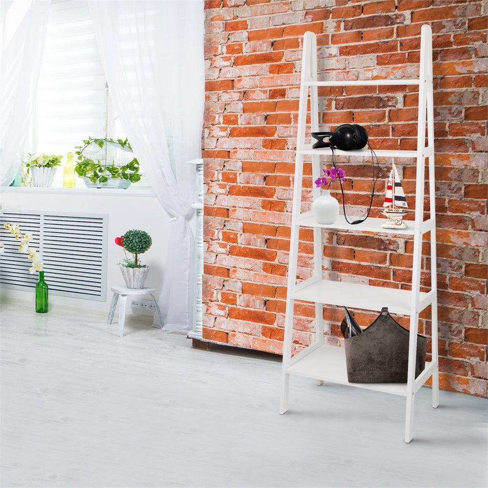 5-Shelf Ladder Bookcase-White
