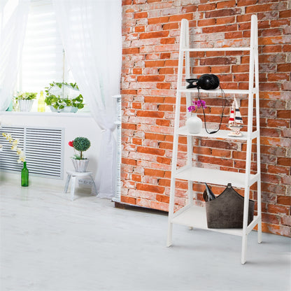 5-Shelf Ladder Bookcase-White