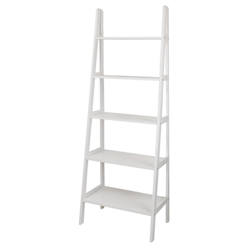 5-Shelf Ladder Bookcase-White