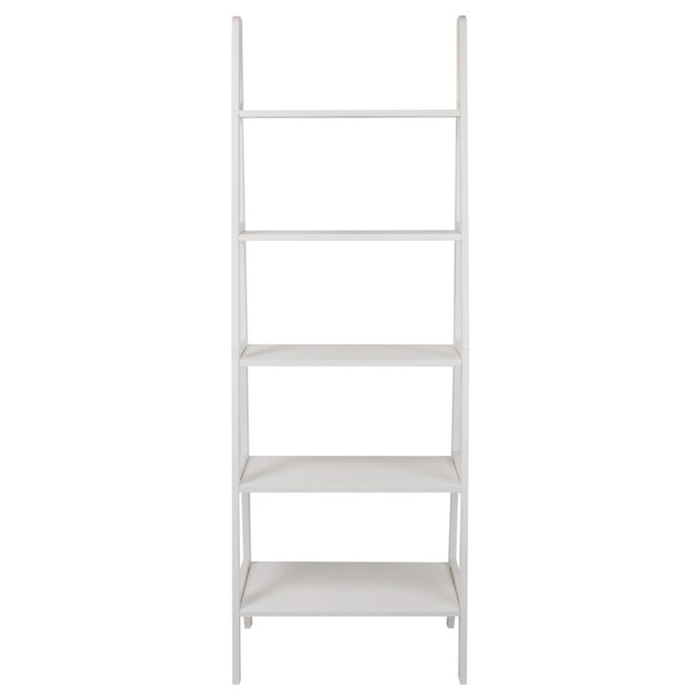 White Ladder Shelf with 5 Tiers, Solid Wood Frame and Decorative Design