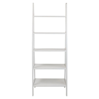 White Ladder Shelf with 5 Tiers, Solid Wood Frame and Decorative Design