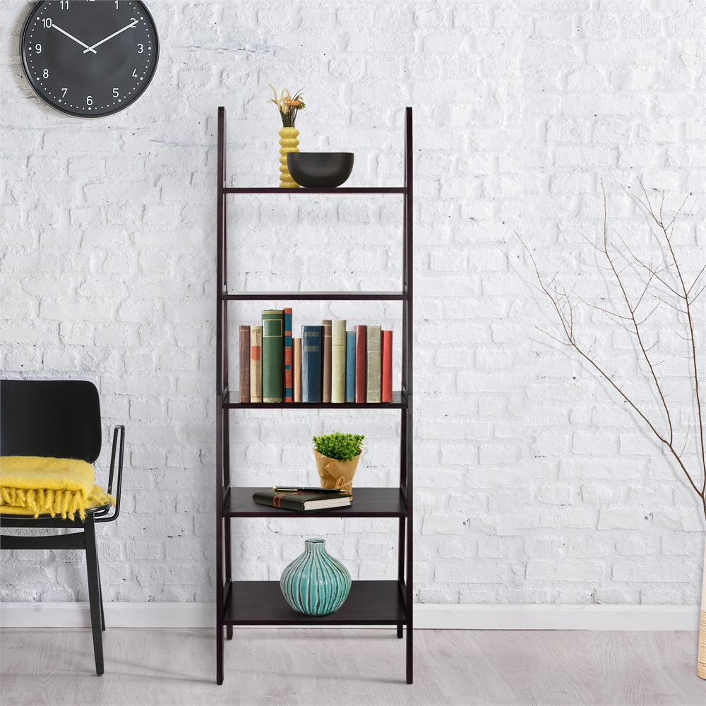 5-Shelf Ladder Bookcase-Espresso