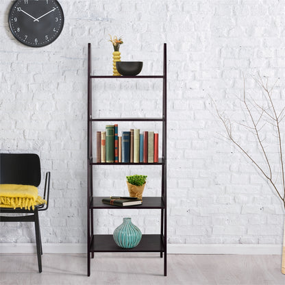 5-Shelf Ladder Bookcase-Espresso