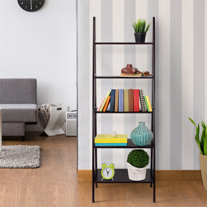 5-Shelf Ladder Bookcase-Espresso