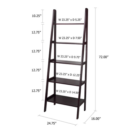 5-Shelf Ladder Bookcase-Espresso