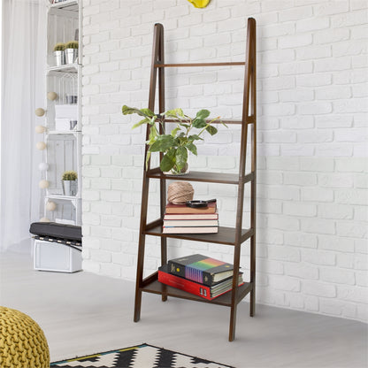 5-Shelf Ladder Bookcase-Warm Brown