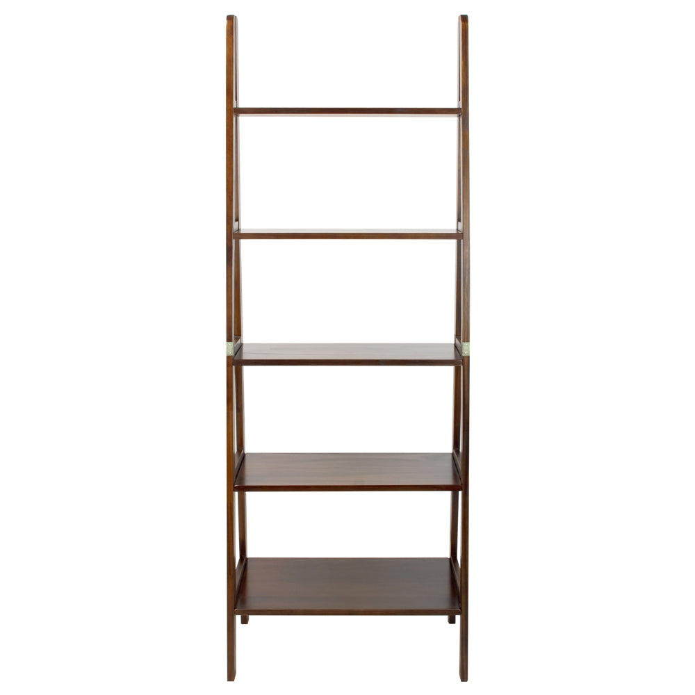 5-Shelf Ladder Bookcase-Warm Brown