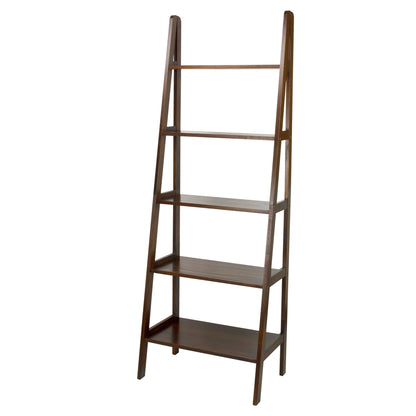 5-Shelf Ladder Bookcase-Warm Brown