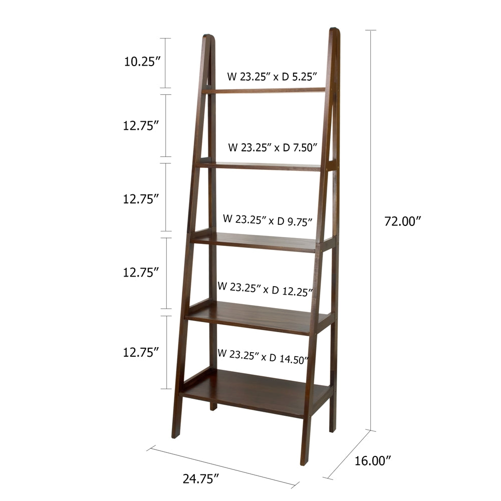 5-Shelf Ladder Bookcase-Warm Brown