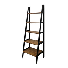 Rustic Brown and Black 5-Shelf Ladder Bookcase with Sturdy Frame