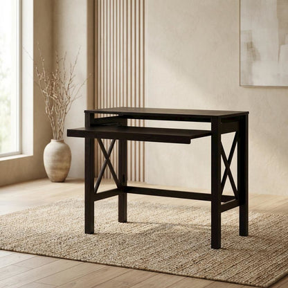 Espresso Folding Desk with Pull-Out Surface and Compact Design