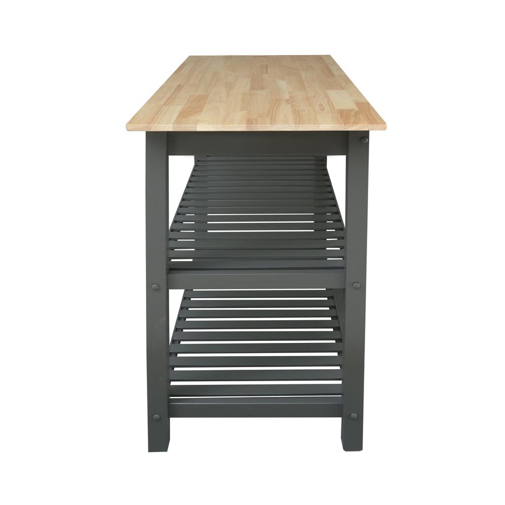Kitchen Island Bar Station with Hardwood Counter Top - Slate Gray