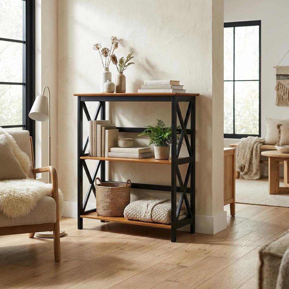 Wooden Bookcase in Rich Walnut Finish with Adjustable Shelves