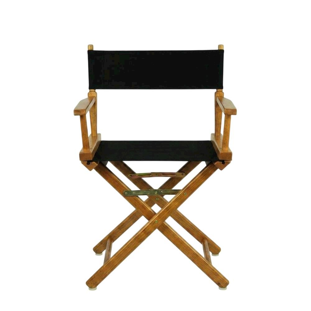 Black Director's Chair, Honey Oak Frame, 18-Inch Seat Folding