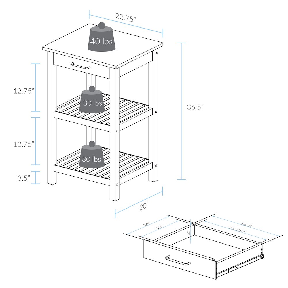 Sunrise Kitchen Island with Solid Wood Top - Slate Gray