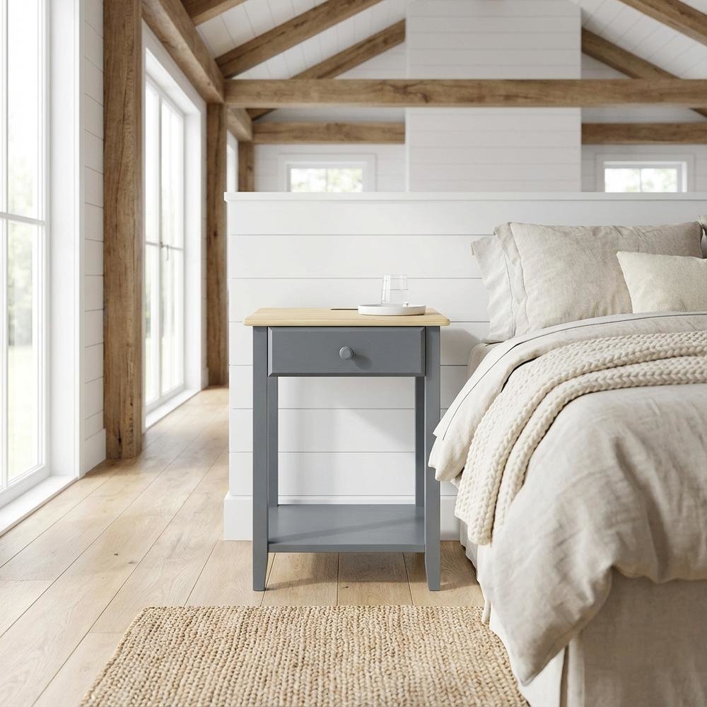 Gray Nightstand with Usb Charging Port for Bedroom Convenience