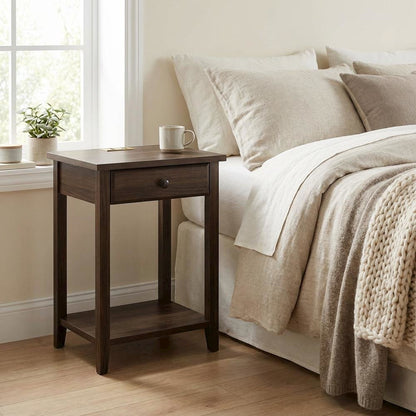Walnut Black Nightstand with Usb Port for Bedroom Storage and Modern Style