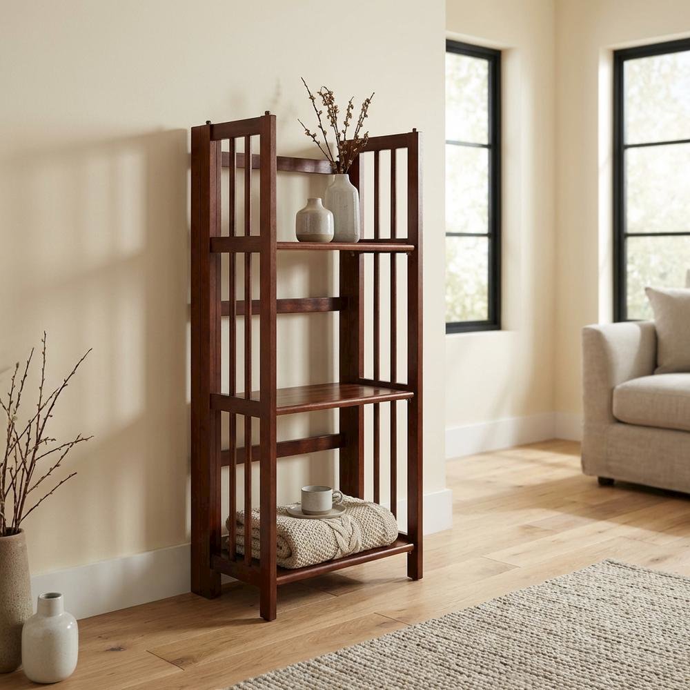 Wooden Bookcase with Open Shelves and Stable Construction for Living Room