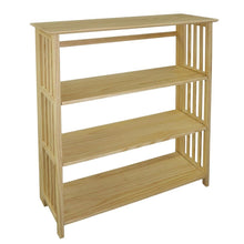 Wood-finish folding bookcase with 4 shelves and 50 lb capacity