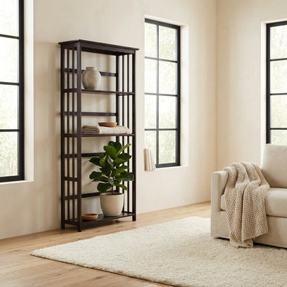 Espresso Mission Style 5-Shelf Bookcase for Living Room Storage