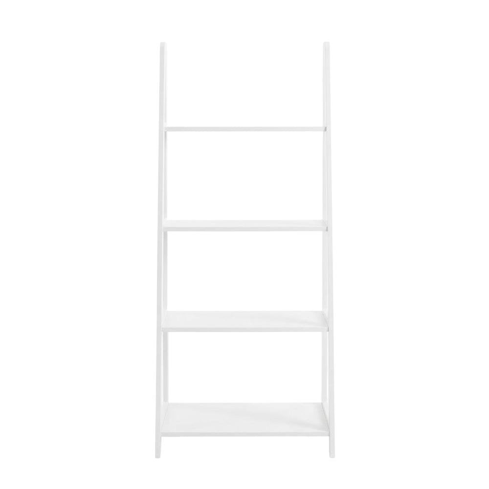 White 4-Shelf Ladder Bookcase with Spacious Storage