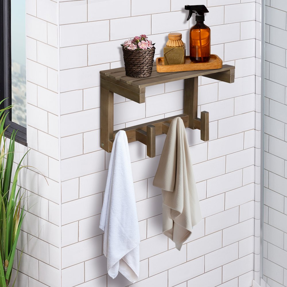100% Solid American Hardwood Floating Wall Mounted Hook with Shelf - Autumn Gray