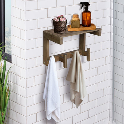 100% Solid American Hardwood Floating Wall Mounted Hook with Shelf - Autumn Gray