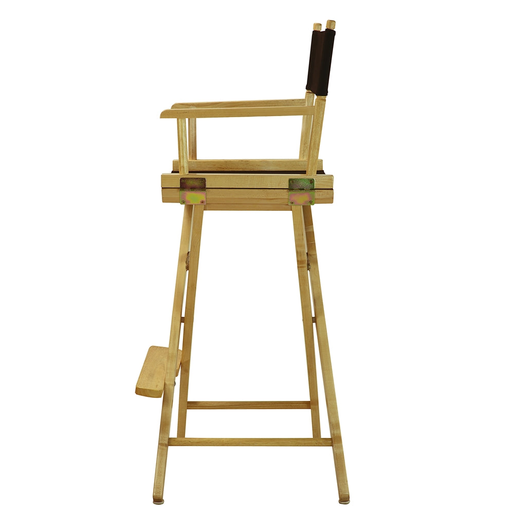 Foldable Director Chair with Natural Wood Frame and Black Canvas